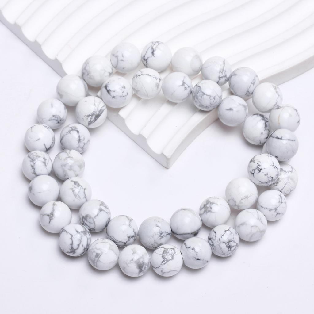Türkise Halsketten Natursteine DIY Weißer Howlith Zubehör 4/6/8/10/12mm Lose Perlen 40-15 Stück Perlen Rund zur Schmuckherstellung Perlen