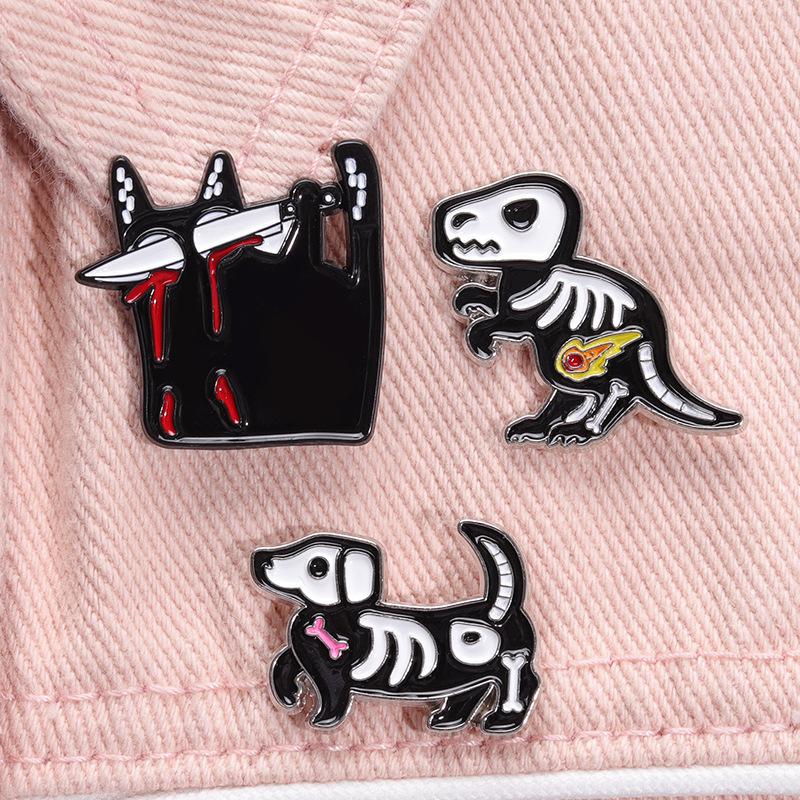 Black Cat Adorable Skull Bat Pumpkin Dog Pin In Alloy With Colorful Finish For Unisex Statement Fashion