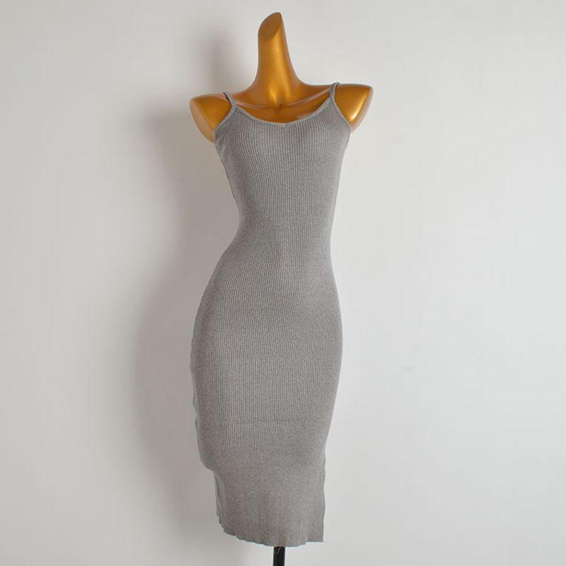 Spring and Summer New Arrival Pure Color Sexy Sleeveless Knitting Dress Women's Clothing Silm Sheath Slit Base Suspender Dress