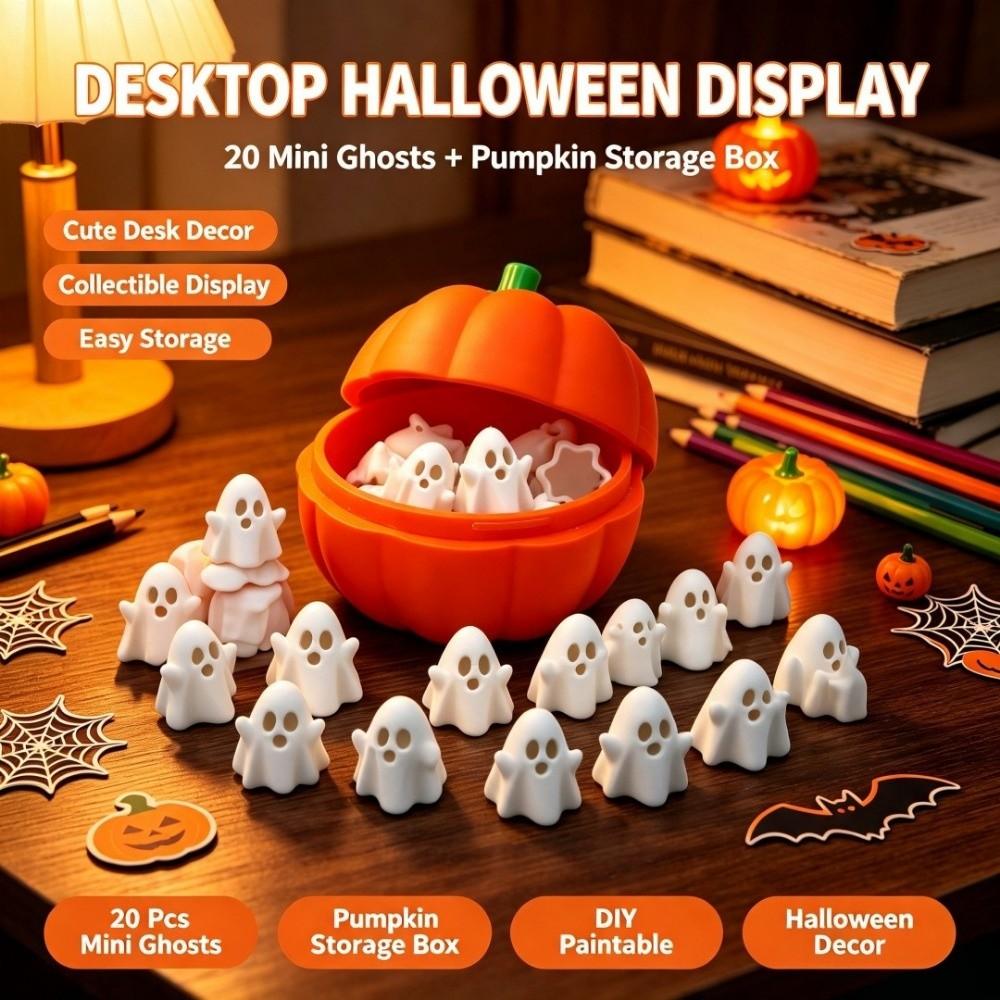 Plastic Pumpkin Ghost Figurines Cute Halloween Desktop Decor Halloween Pumpkin Bucket for Parties