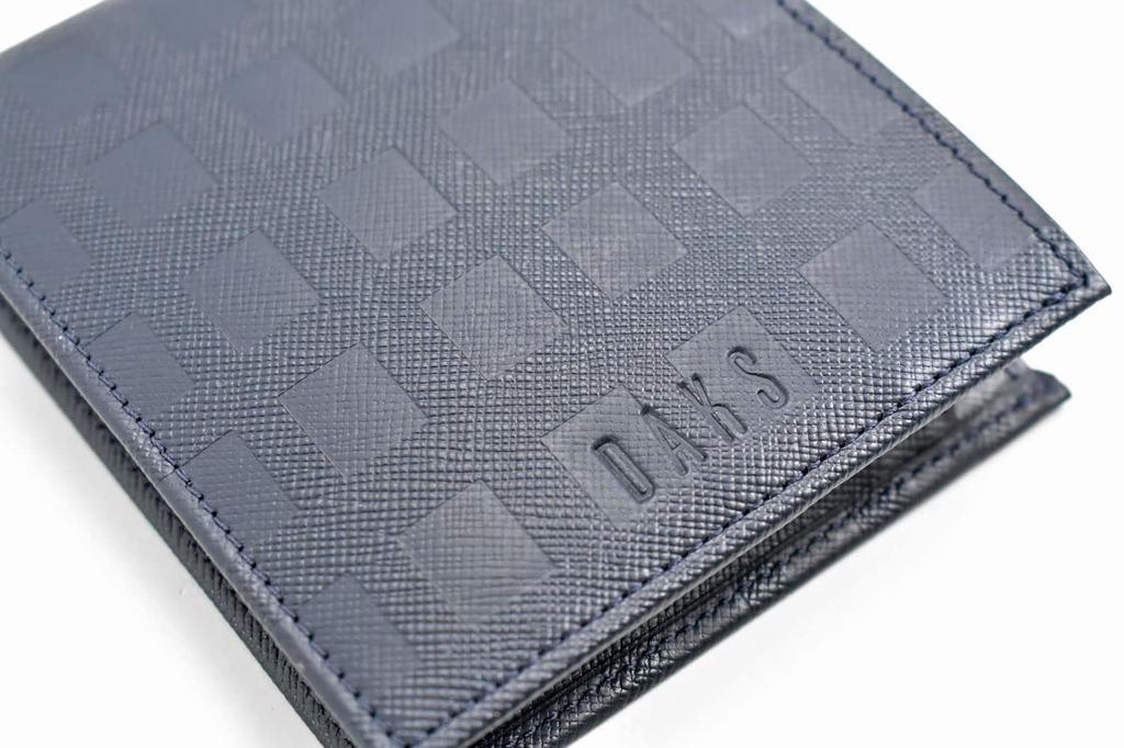 Daks Men's Checker Emboss Bifold Wallet, Navy