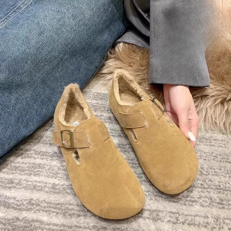New Women's Fleece Warm Shoes, Retro One-foot Lazy Cotton Shoes