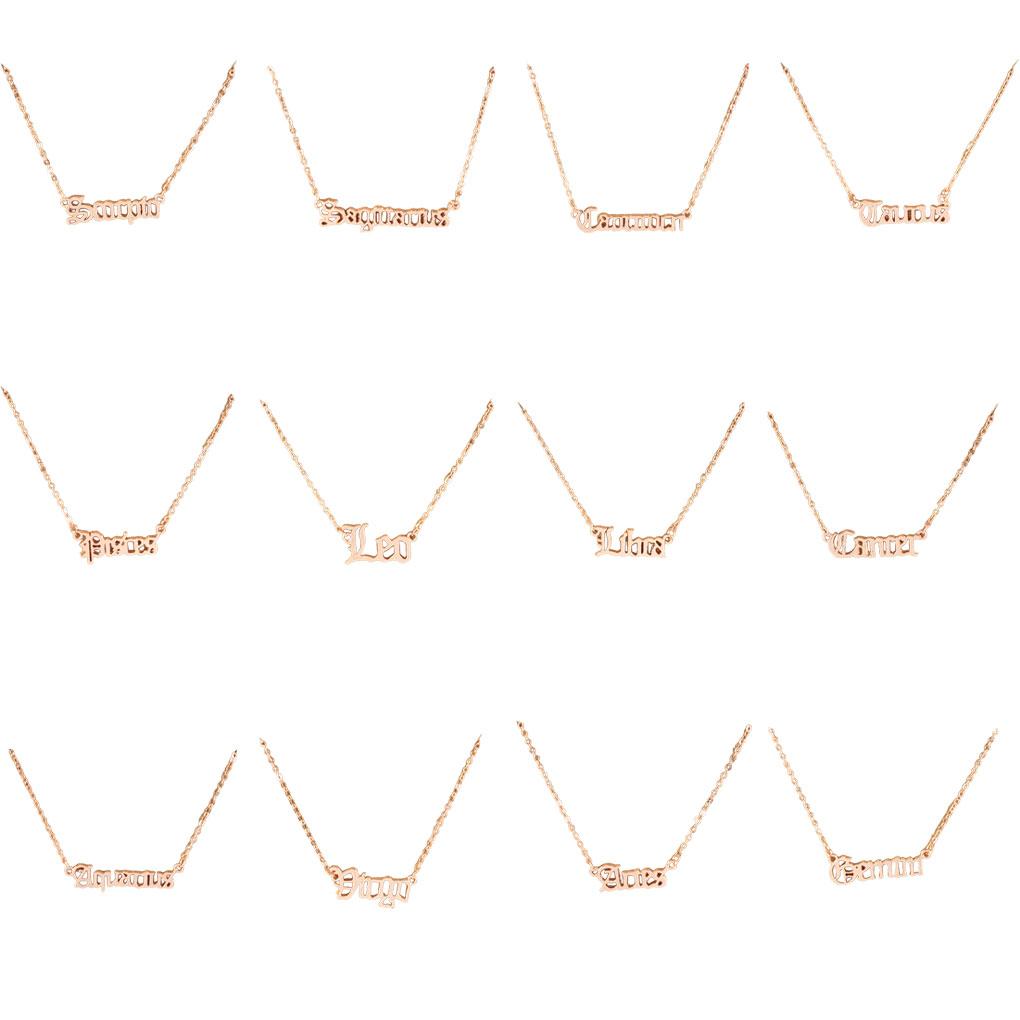 English Letter Twelve Zodiac Sign Constellations Theme Friendship Necklace Ins Pendant for Lover Friend Festival Gifts Rose Gold