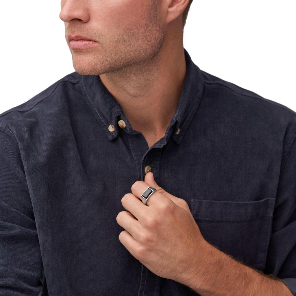 Fossil Men's ALL STACKED UP Black Agate Signet Ring, JF046030409