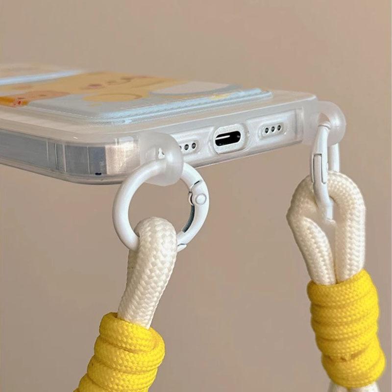 Milk yellow bear card bag lanyard mobile phone case for iPhone17Pro Apple 16 double buckle hand rope protective case 13