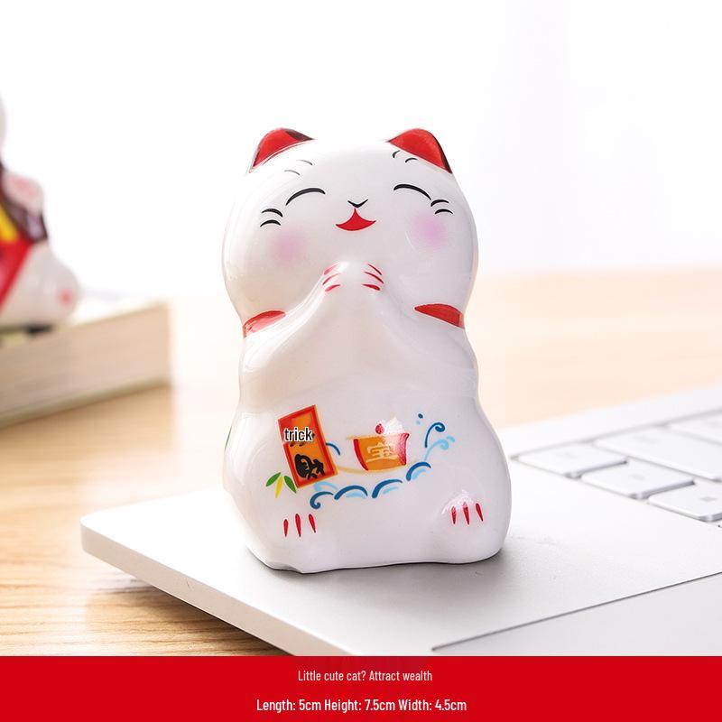 Ceramic Lucky Cat Ornament - Small/Medium Size for Home, Car, or Living Room Decoration - Cute Pet Gift