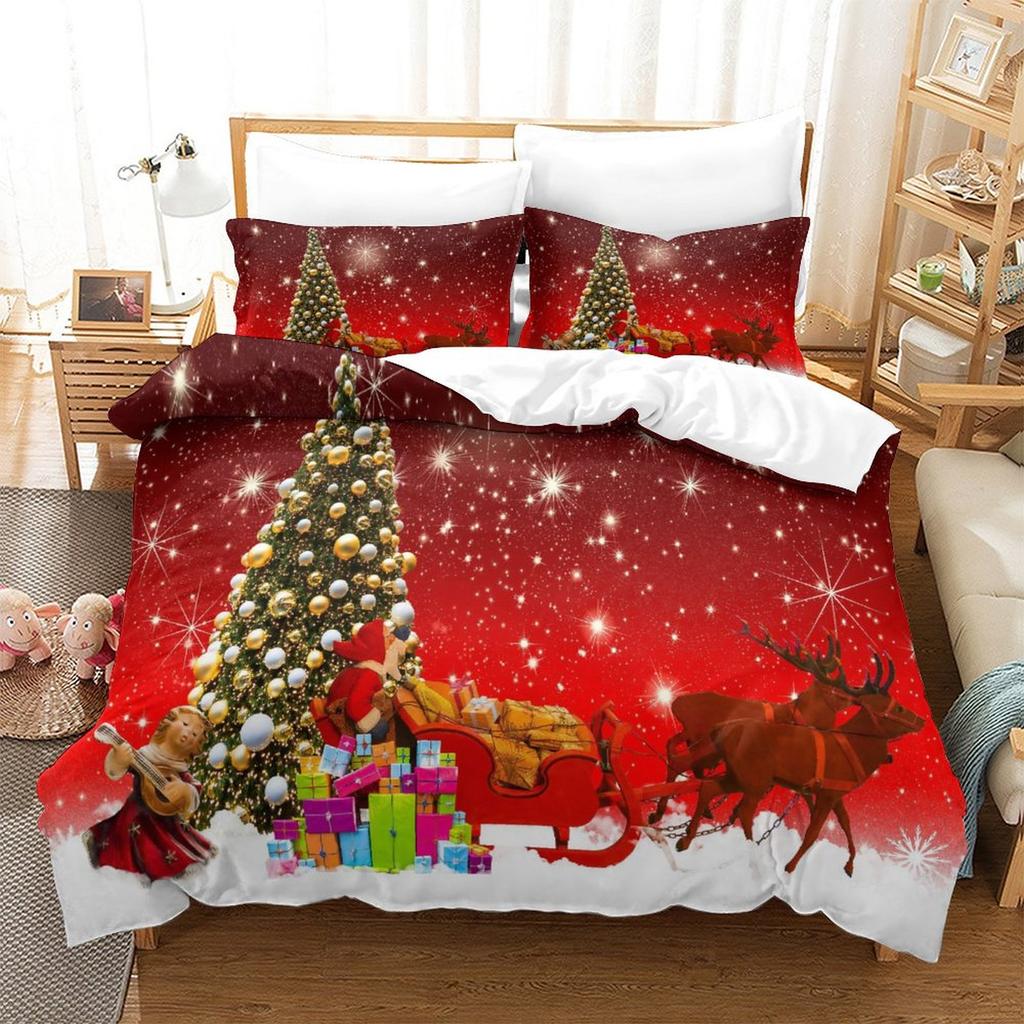 Christmas New Pattern Digital Printing Three-Piece Set 3D Three-Dimensional Polished Chemical Fiber Quilt Cover Pillowcase To Picture