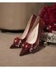 2025 Μεταξωτά Φλοράλ Στιλέτο Νυφικά Παπούτσια: Γόβες Γάμου με Μυτερή Μύτη για Νύφες