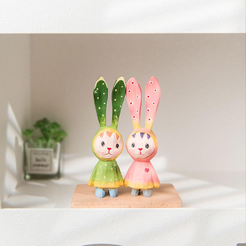 Wooden Bunny Car Stand With Long Ears For Gift And Home Office Decoration In Bright Colors