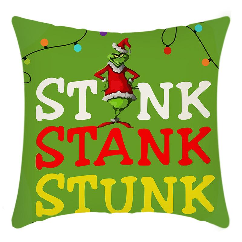 Grinch Linen Throw Pillowcase Holiday Sofa Office Cushion Pillowcase Green Furry Christmas Pillowcase
