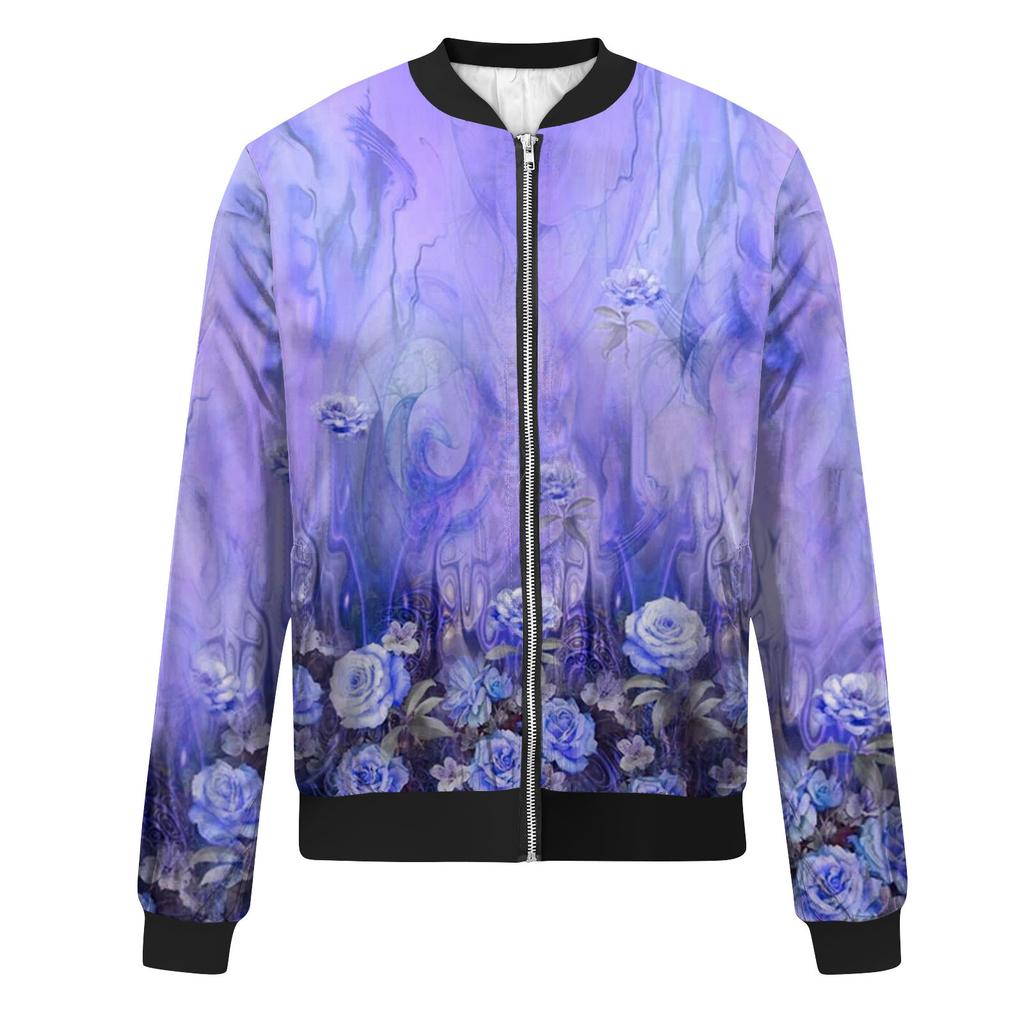 Giacca con cerniera stampata casual alla moda da donna con tasche e cappotto a maniche lunghe