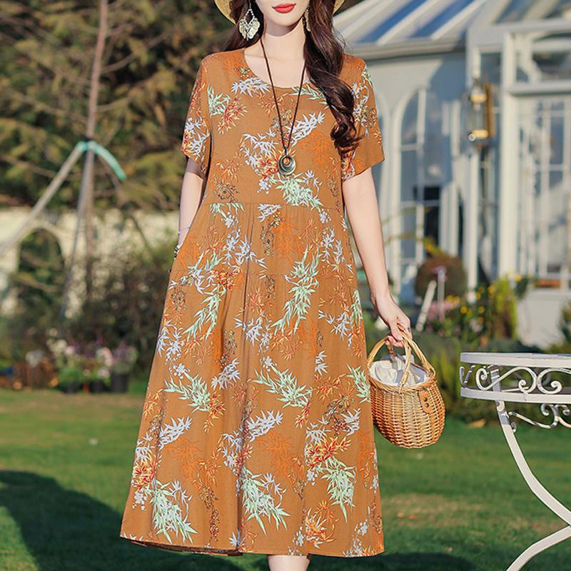 Eleganti abiti da donna estivi larghi a maniche corte taglie forti casual lunghi abiti per le donne abbigliamento vintage