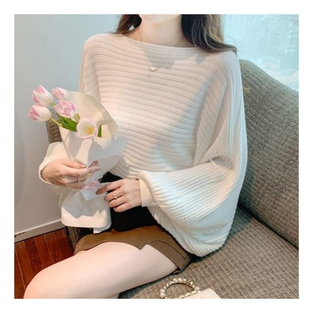 Navava Women Ribbed Round Neck Puff Long Sleeve Knit Nk2345