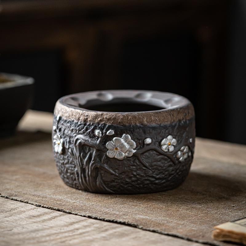 Vintage Japanese Style Rustic Ceramic Tea Kettle / Heating Base - Portable Handle Teapot for Home Use