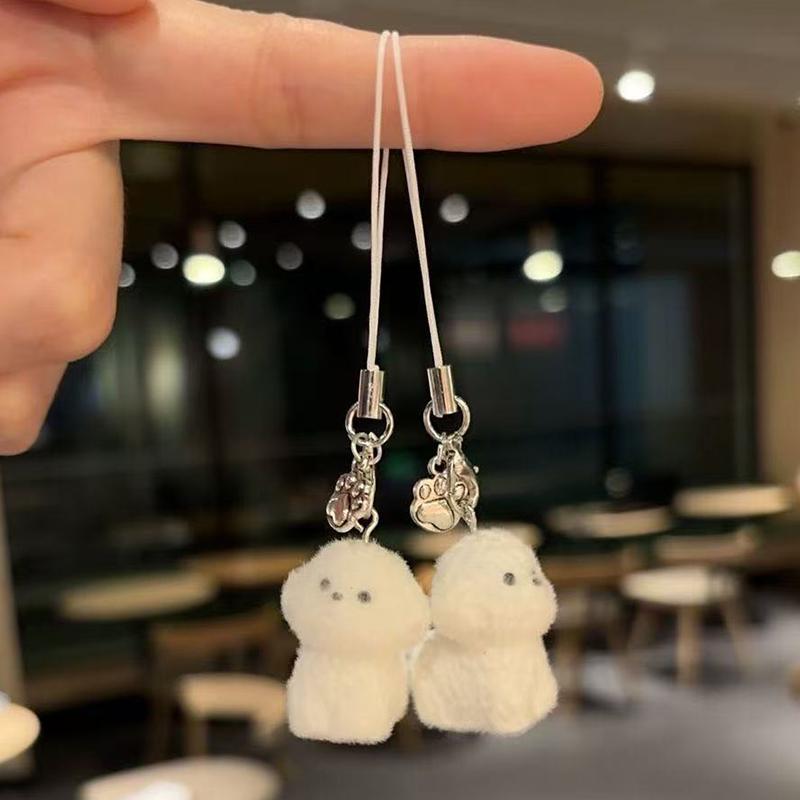 Flocking Mini Dog Phone Hanging Pendant Aesthetic Keychains Women Teddy Keyrings Cute Keychains for Cell Phone Llaveros