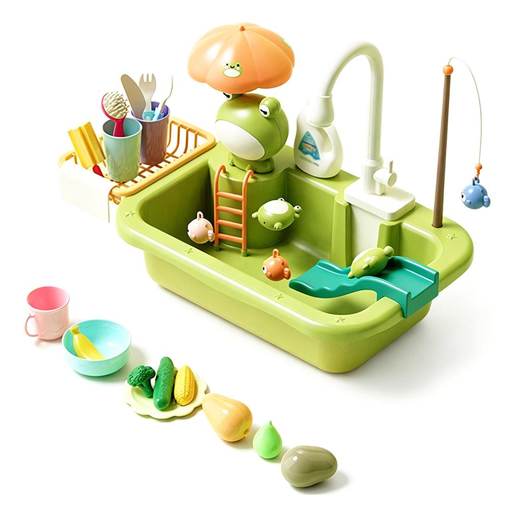 Frog Play Sink Toy For Kids Kitchen Sink Playset With Fishing Game,Playing Pretend Role Housework Early Educational Toys Q2E4