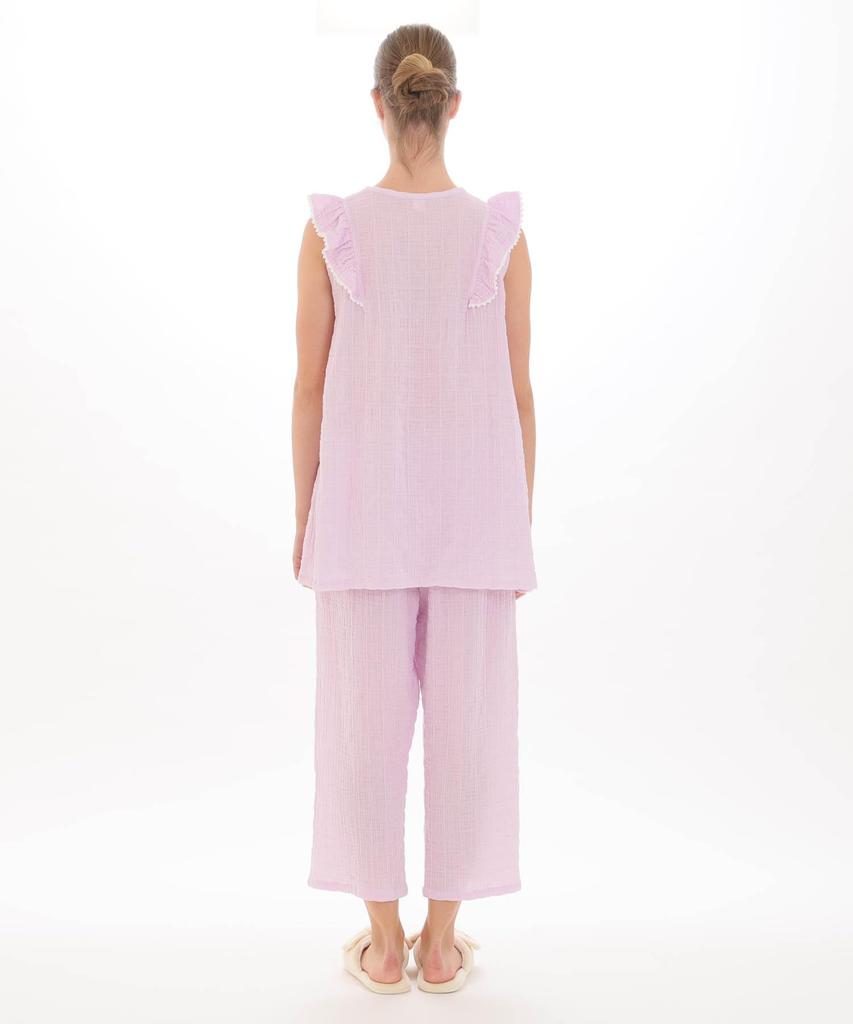 Narue Shirring Double Gauze Jacquard Sorbet Frill Pajamas 24-31420-PU-M-L