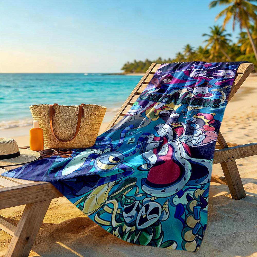 Digital Circus Customize Text Beach Towel Soft Durable Quick-Dry Suitable for Swimming Gym Camping Yoga Vacation