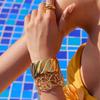 New Irregular Open Cuff Bracelets Gold Color Wide Geometric Bangles Hollow Flower Wrinkle Stainless Steel Bracelets Jewelry