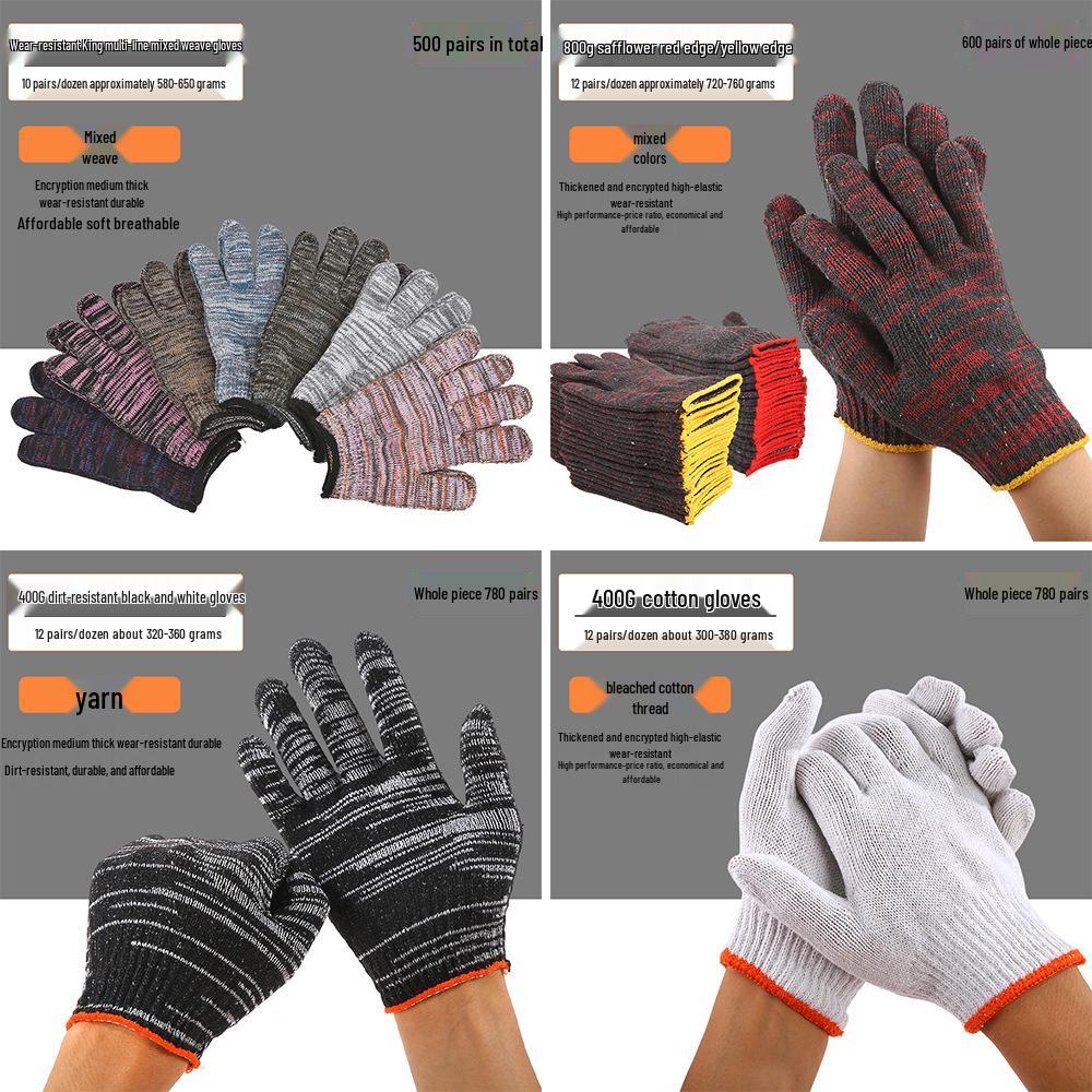 Durable Cotton and Nylon Construction Work Gloves - Wear-Resistant and Protective