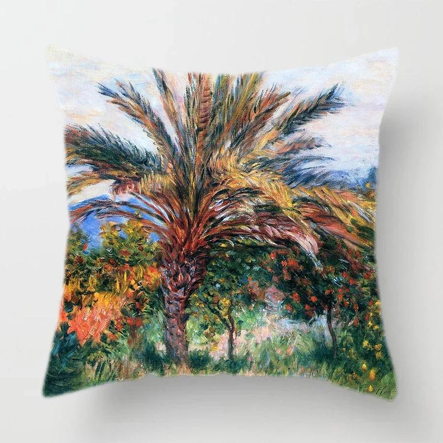 Claude Monet Polyester Printing Cushion Cover Sofa Landscape World Famous Oil Painting Throw Decorative Pillow Case Home Decor
