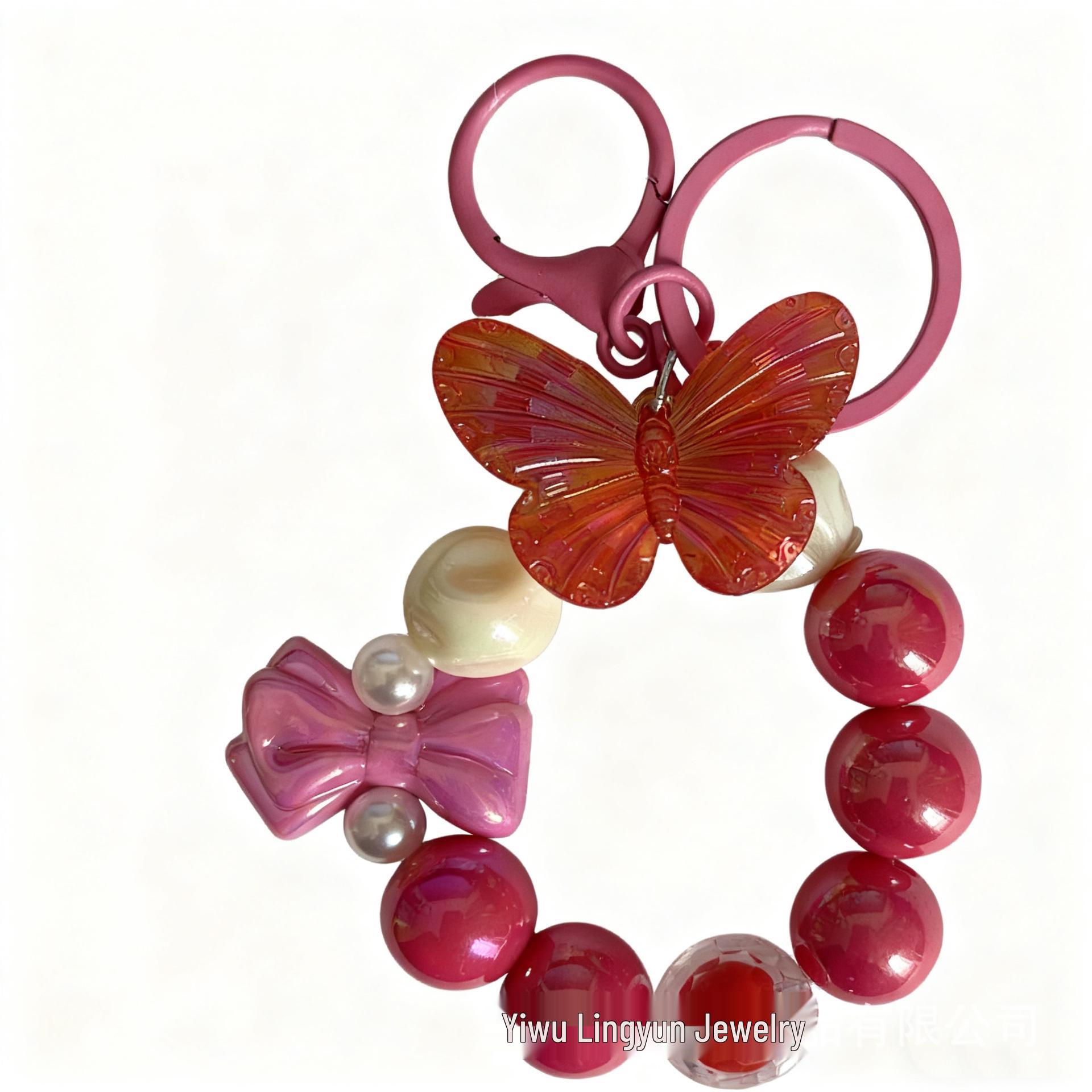 Dopamine Butterfly Beaded Phone Lanyard & Keychain Pendant A