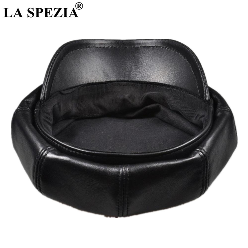 LA SPEZIA Genuine Leather Men Women Newsboy Cap Sheepskin Mens Beret Vintage High Quality Male Female Black Octagonal Cap