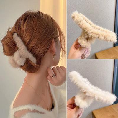 Elegante Presilha de Cabelo Grande de Pelúcia Coreana - Elegante Clipe Tubarão para Mulheres