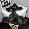 Premium Leather Sandals Summer Fashion Trend New Dual-purpose Driving Foot Cover One-word Drag Men's Travel Beach Shoes
