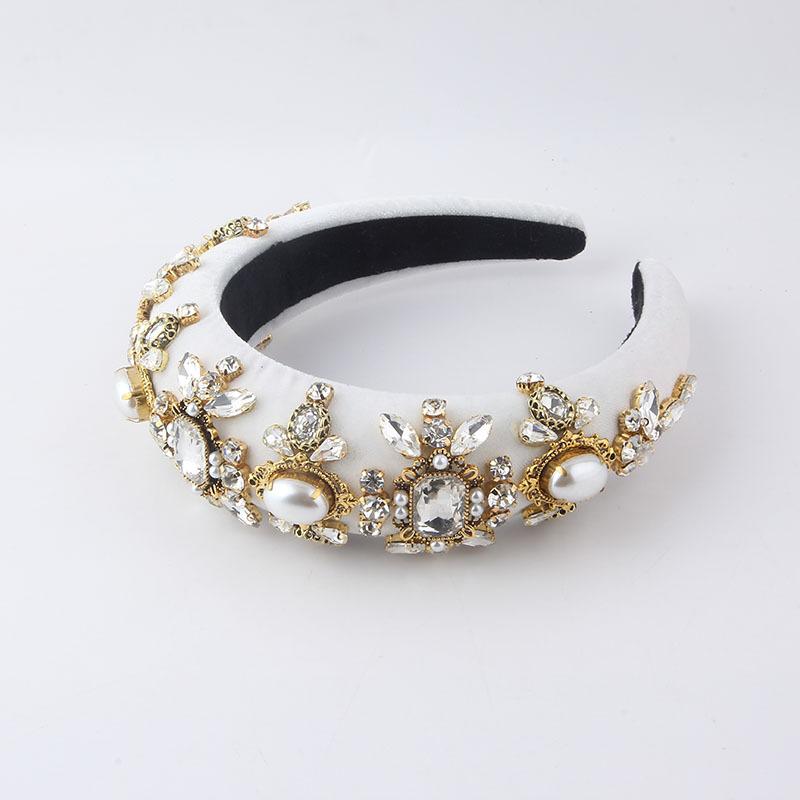 Meier Diamond-studded sponge headband with pearls - exaggerated, glamorous, full-diamond headpiece for women s proms and parties 4.5cm белый