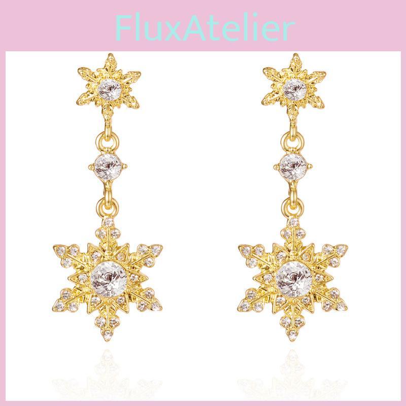 Christmas Zircon Snowflake Drop Earrings With Ceramic Ear Post For Women Gift