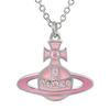 VIVIENNE WESTWOOD Concetta Pink Glazed Saturn Pendant Brass Enamel Crystal Metal Necklace Women Necklace Silver 630203F0-02P524