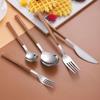 Simplicity Stainless Steel Spoon Fork Knife Wood Grain Portable Steak Knife Western Tableware Thickened Dessert Spoon