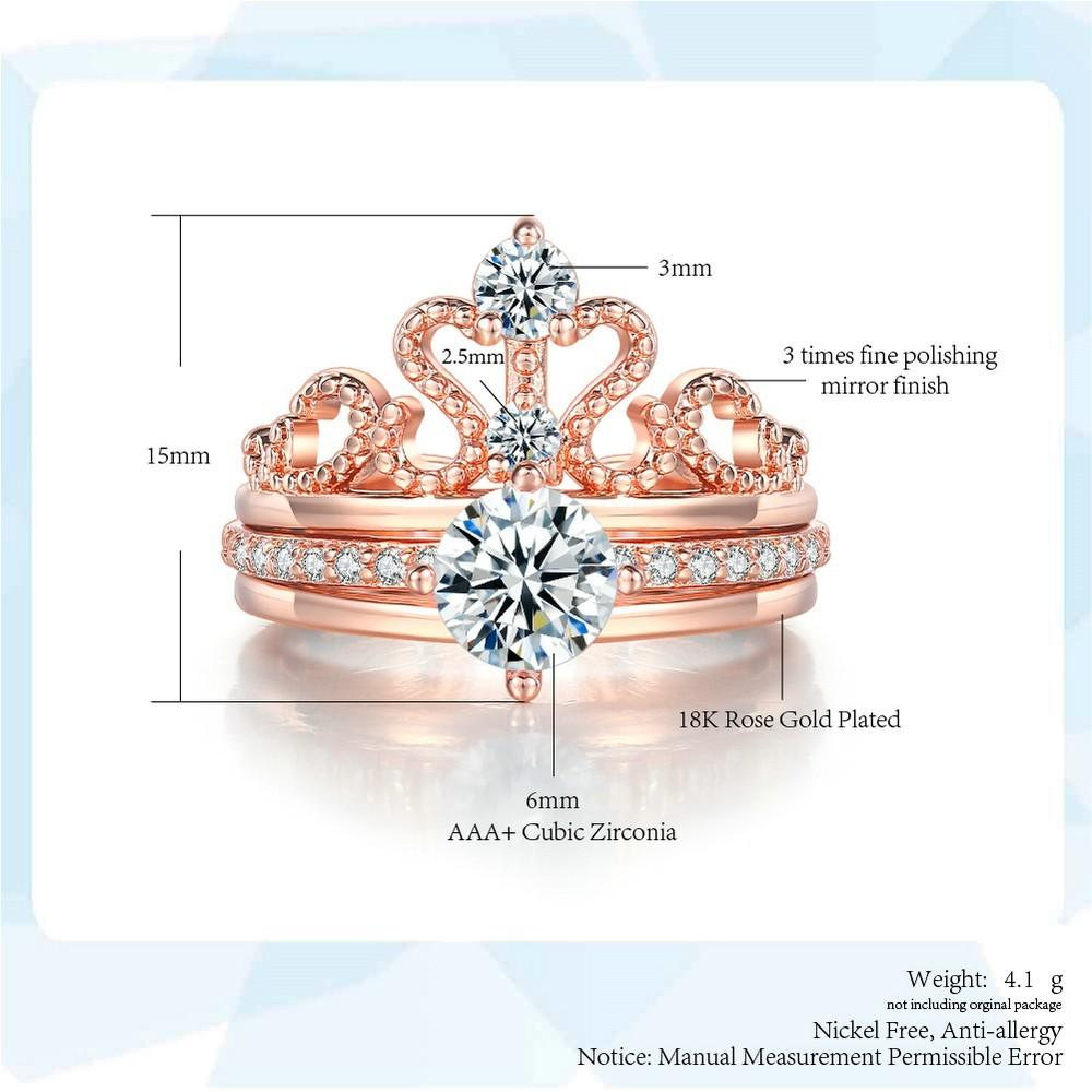 Luxury Iced Out Crown Princess Rings For Women Elegant Cubic Zirconia Stacking Engagement Wedding Ring Set Finger Jewelry R349
