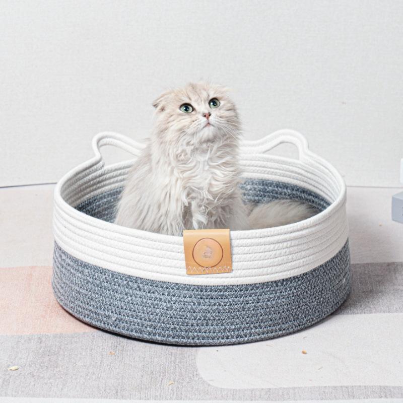 Cotton Rope Woven Cat Nest  Universal for All Seasons  Handwoven Cat Scratching Board Nest  Rattan Dog Nest  Washable