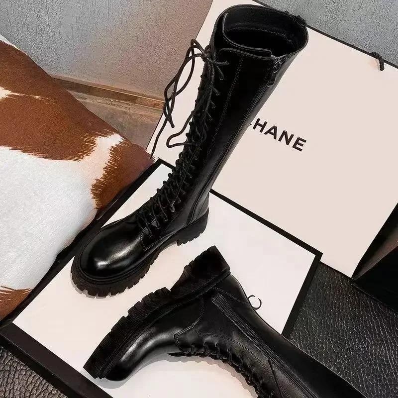 Fashion Winter Boots Women Knee High Boots Platform Pu Leather Increasing Long Female Lace Up Booties Mujer Zip Chelsea Women Shoes