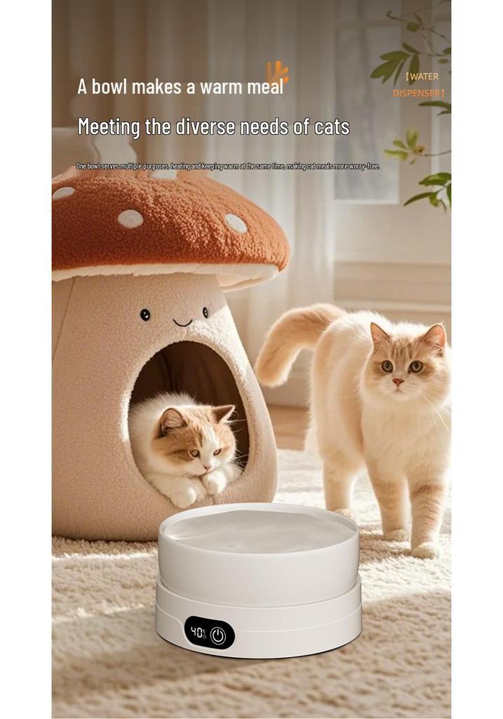 Cat & Dog Heated Water Dispenser: Ceramic Winter Fountain Bowl with Stable Temperature Mat for Pets