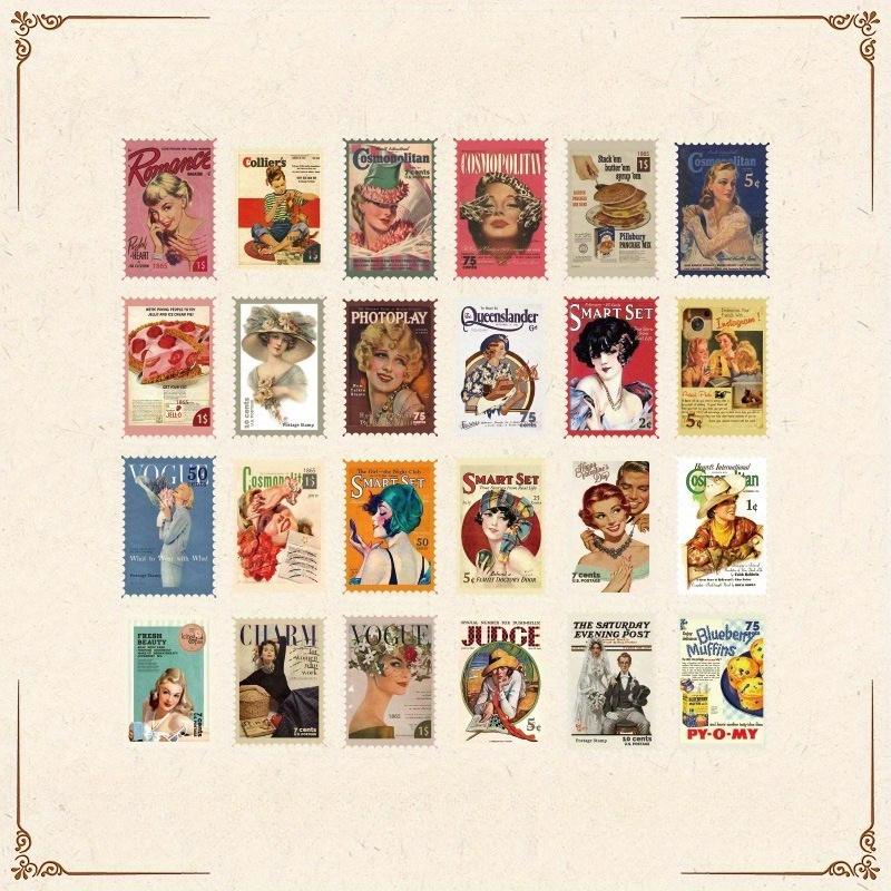 1pack/48pcs Stamps Stickers Retro Literary Decoration Material Diy Handbook Card Collage Landscaping Stickers Self-adhesive Sealing Stickers