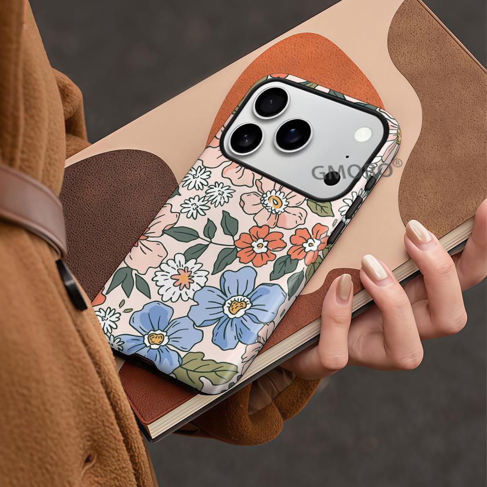 Hot-selling high-end flower mobile phone case iPhone16 two-in-one film Apple 17Pro anti-drop hard case