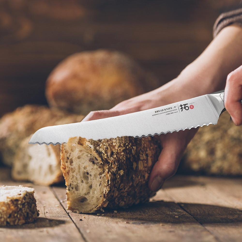 TURWHO 9 Inch Professional Bread Knife High Carbon German 1.4116 Stainless Steel Kitchen Chef Knives Cheese Cake Cutter Tools