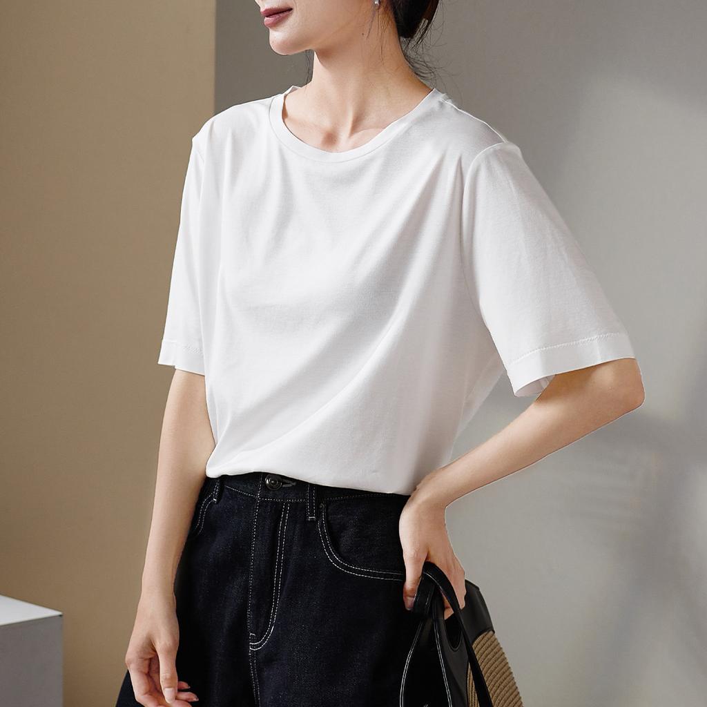Simple commuting basic T-shirt for women in summer 2025, fashionable, loose, casual, versatile, solid color top