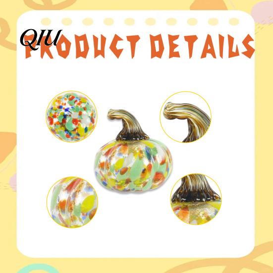 Unique Glass Art Pendant Hand Blown Pumpkin Figurine, Creative Adornment for Desktop Decoration, Fall Rainbow Light Refraction Decor