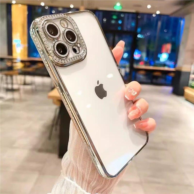 Applicable To Apple 17 Mobile Phone Case Glitter Rhinestone iPhone16Pro Electroplated Lens Film Anti-drop Transparent Protective Case