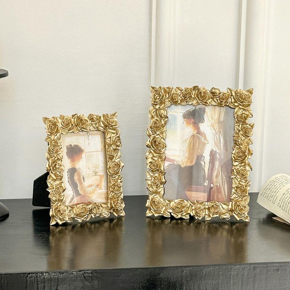 Retro Rose Edged Picture Frame 5/6/7 Inch Photo Props Frame Ornaments Creative Photo Frame  Bedroom