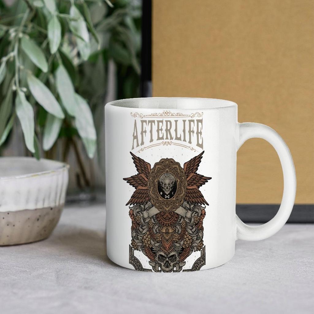 11oz Weiße Keramik-Kaffeetasse mit doppelseitig bedruckter Beschichtung, glänzendem Körper und starkem Griff für heißen Tee und Kaffeezeit