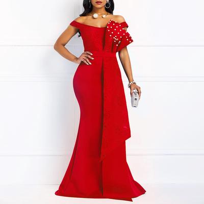 Vestidos delgados con cuentas y volantes de un cuello de encaje irregular de verano para mujer