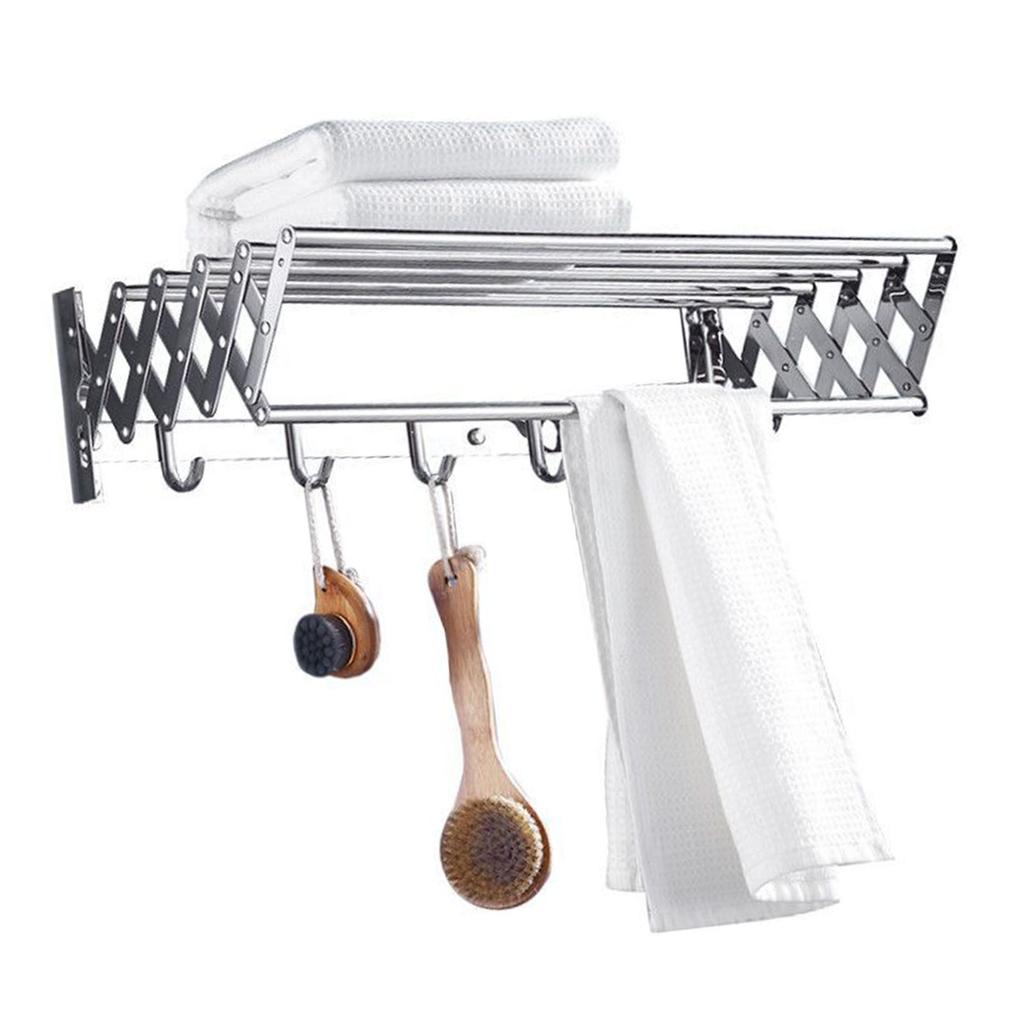Wall Mounted Retractable Rack Stainless Steel Storage Folding Wall Hanger for Bathroom Balcony
