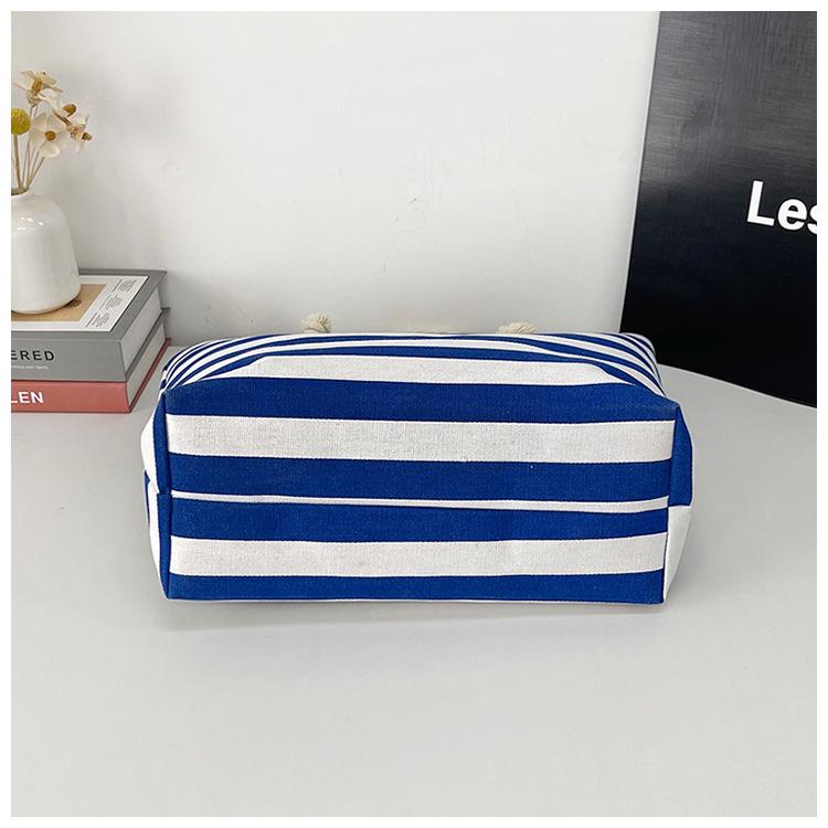 Eco-Friendly Striped Canvas Tote Bag - Large Capacity Shopping & Beach Bag