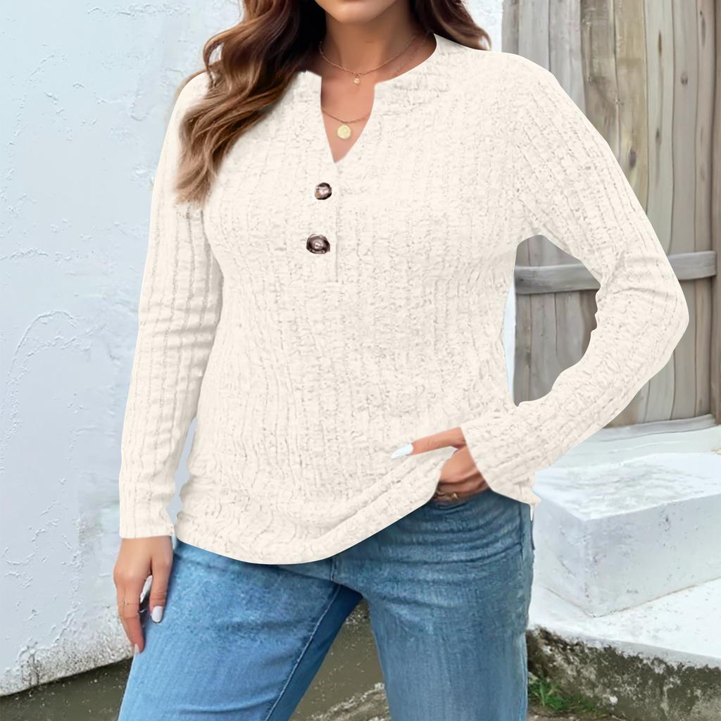 Women's Fashion V Neck Long Sleeve Ribbed Elegant Commuting And Casual Top
