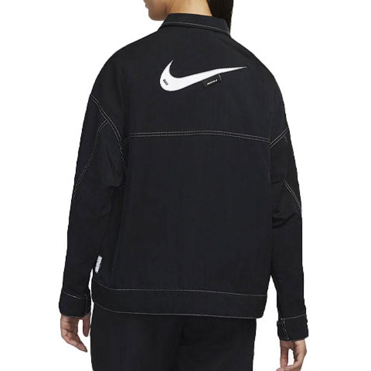Nike Sportbekleidung Swoosh Logo auf dem Rücken Polokragen Überschnittene Schultern Webjacke 1 Damenjacke Schwarz DM6204-010